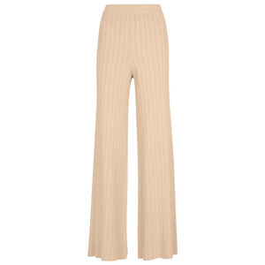 Women's Jonathan Simkhai Beige Ribbed-Knit Wide Leg Pants XS